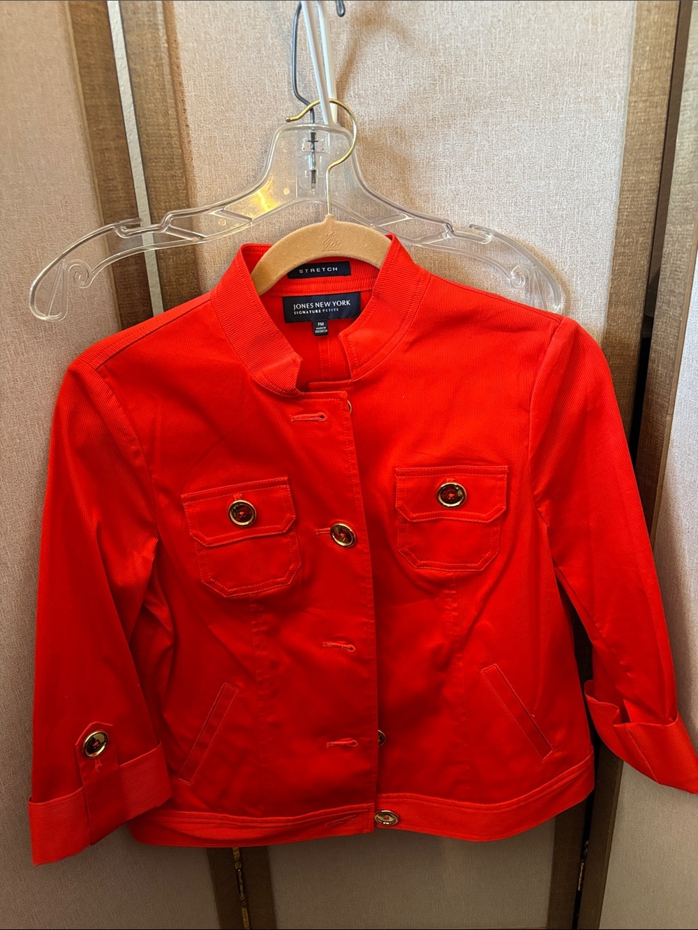 Jones New York Women's Bright Red Stretch Button Jacket Petite Medium